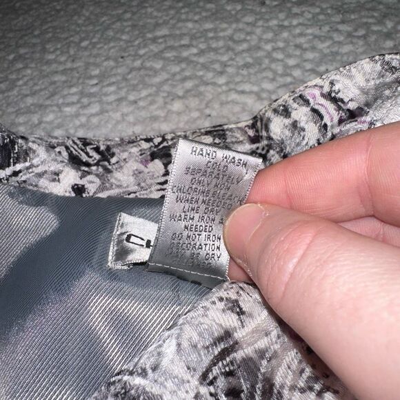 Chicos XL (Sz 3) Silk Blend Blazer Jacket White Black Purple Abstract Womens EUC - Picture 7 of 12